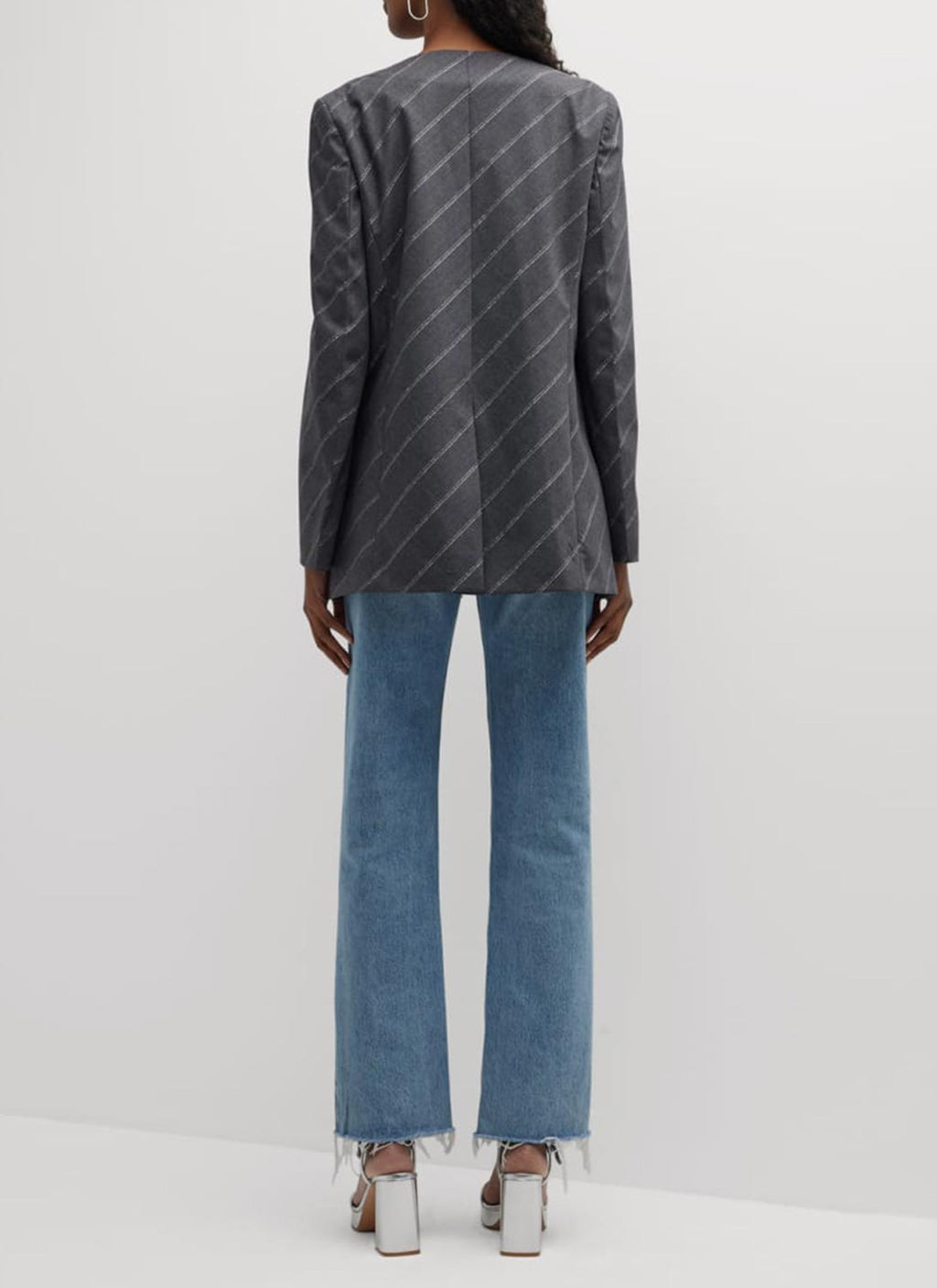Chaqueta Slim sin Cuello - Gris Jaspeado - Mujer