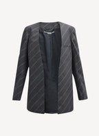 Chaqueta Slim sin Cuello - Gris Jaspeado - Mujer