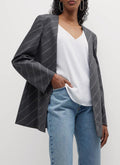 Chaqueta Slim sin Cuello - Gris Jaspeado - Mujer