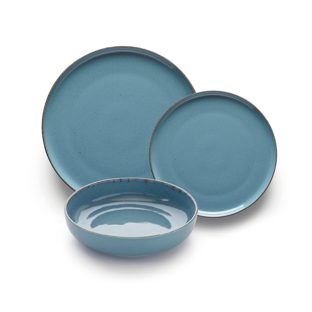 24-delig Servies van Natuurlijk Aardewerk - Blauw