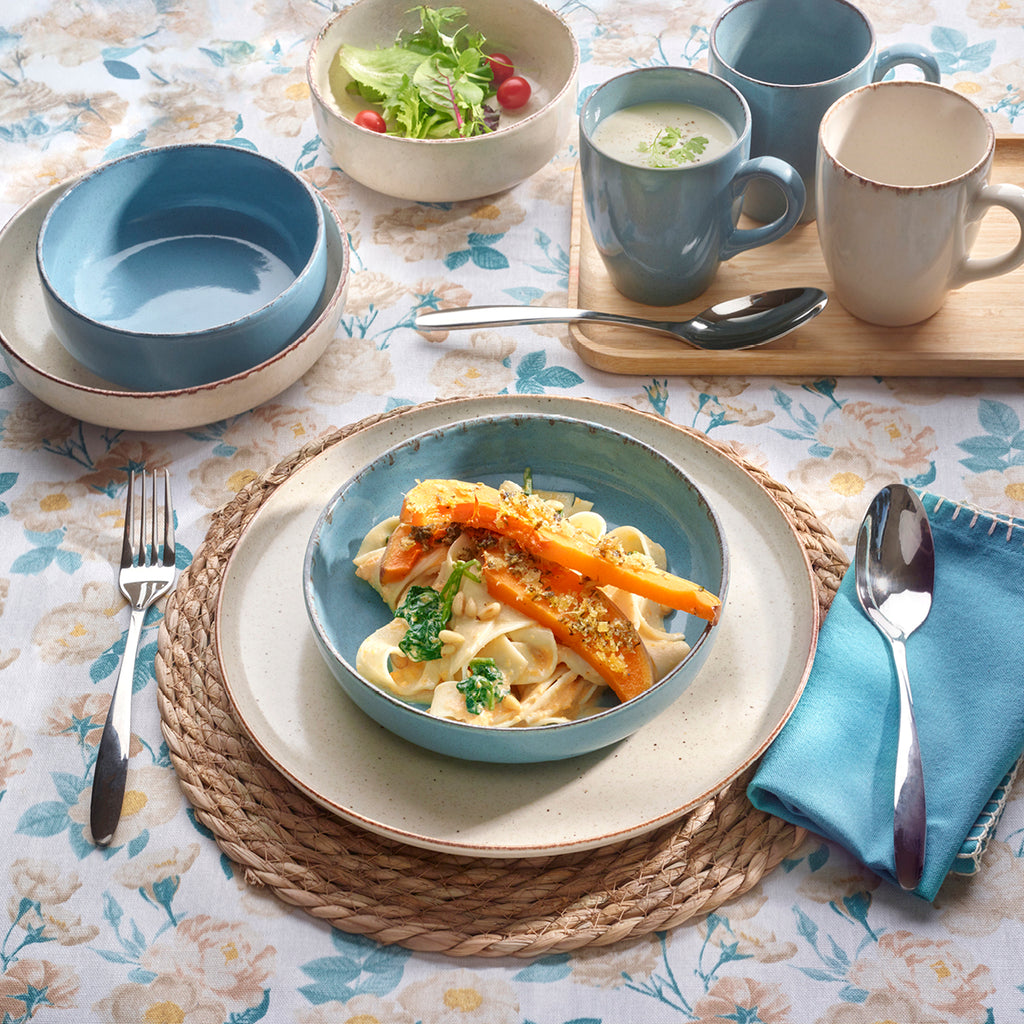 24-delig Servies van Natuurlijk Aardewerk - Blauw