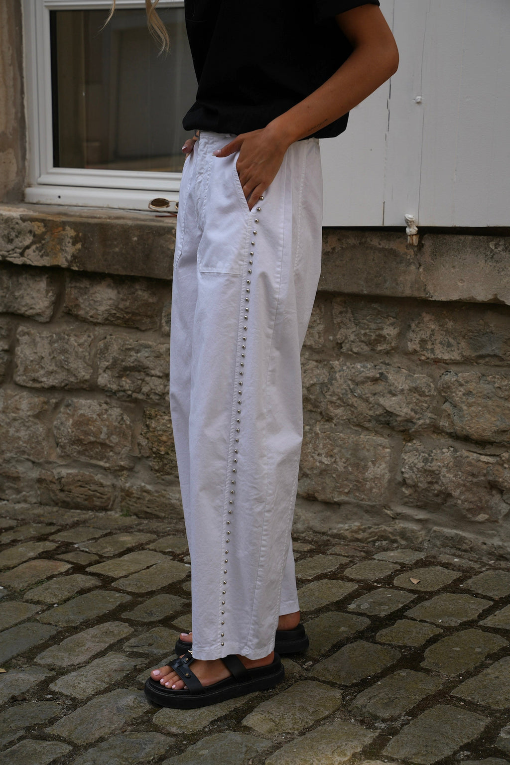 Yola Studded Pants - White