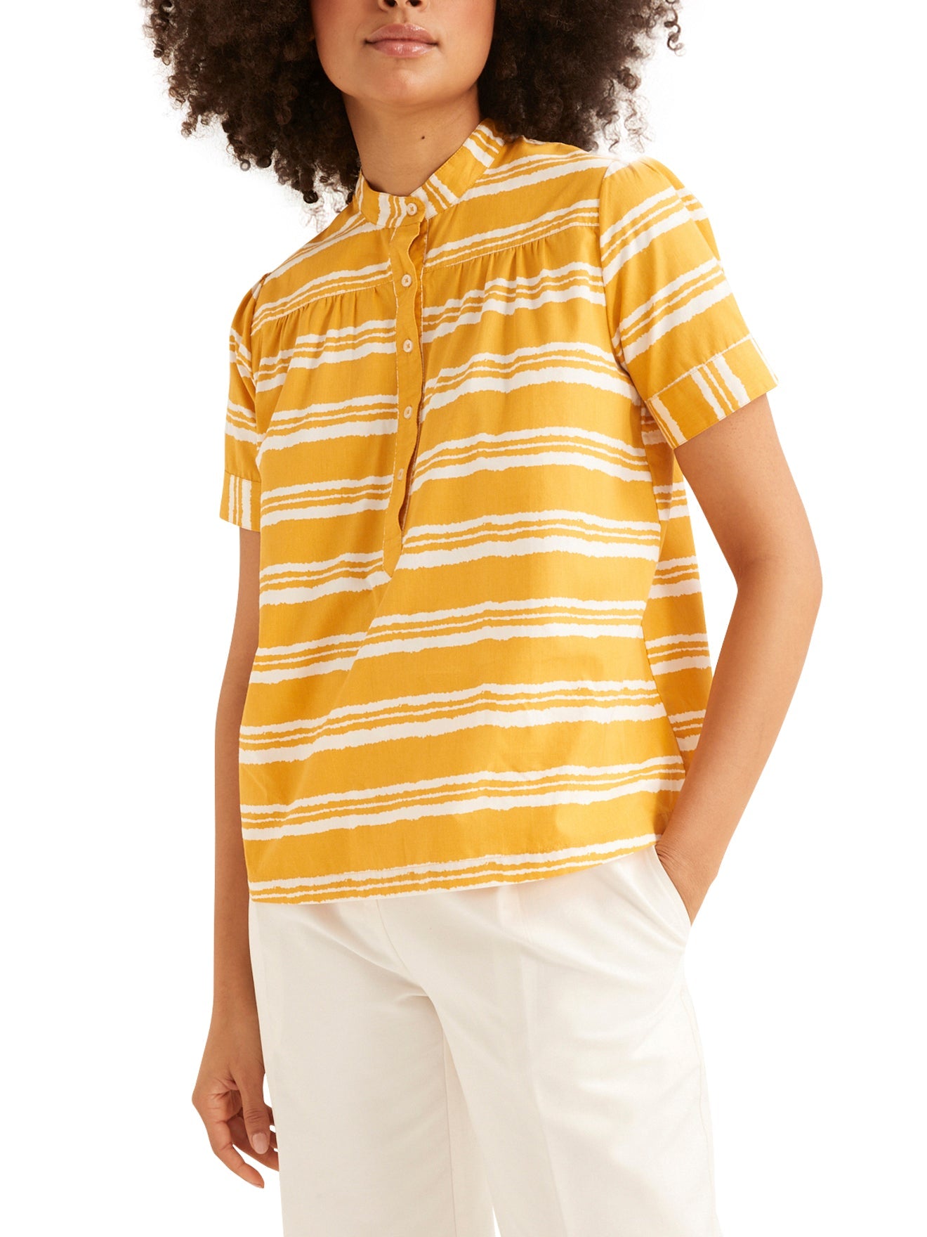 Top Raye Organi - Jaune Vif Raye - Mujer