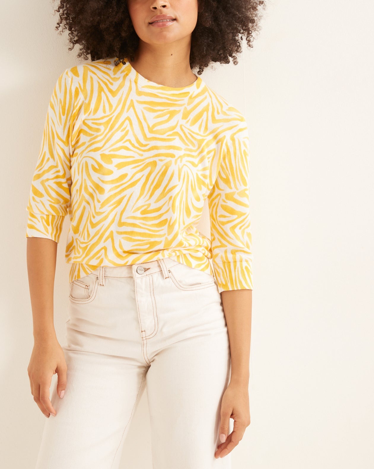 Jersey Punto Estampado Cebra - Amarillo Claro Estampado - Mujer