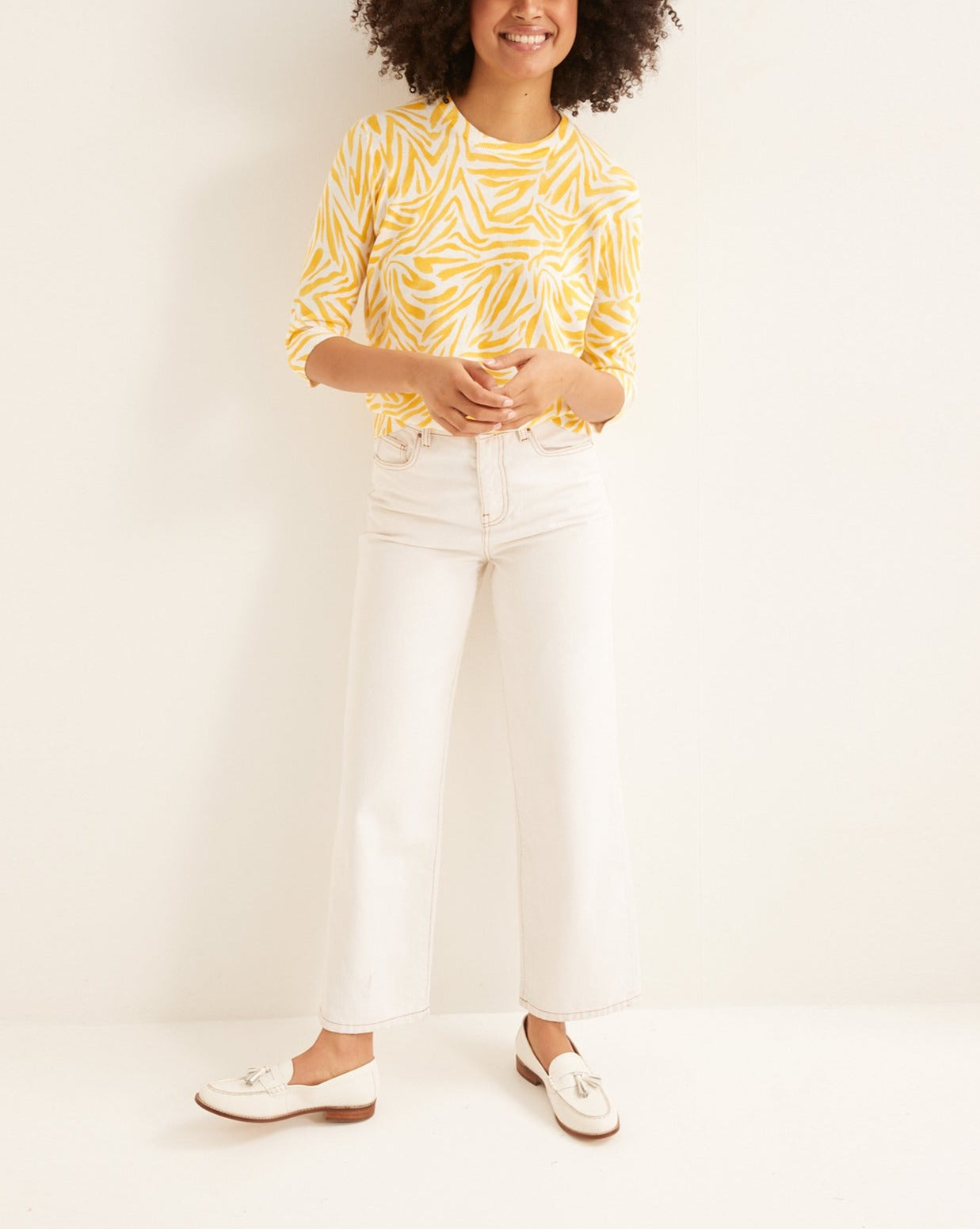 Jersey Punto Estampado Cebra - Amarillo Claro Estampado - Mujer