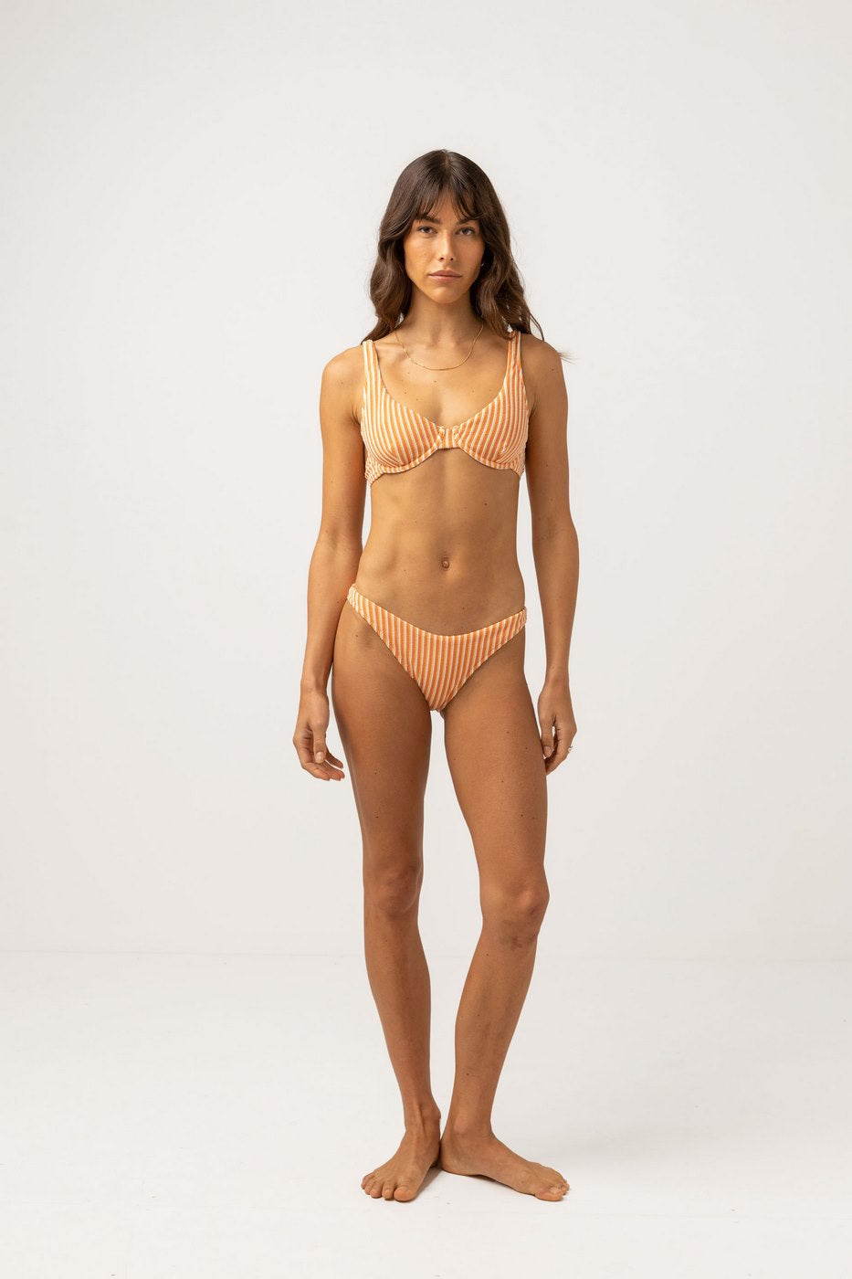 Rhythm - Bañador Sunbather Stripe Hi Cut Pant - Coral Sands - Mujer