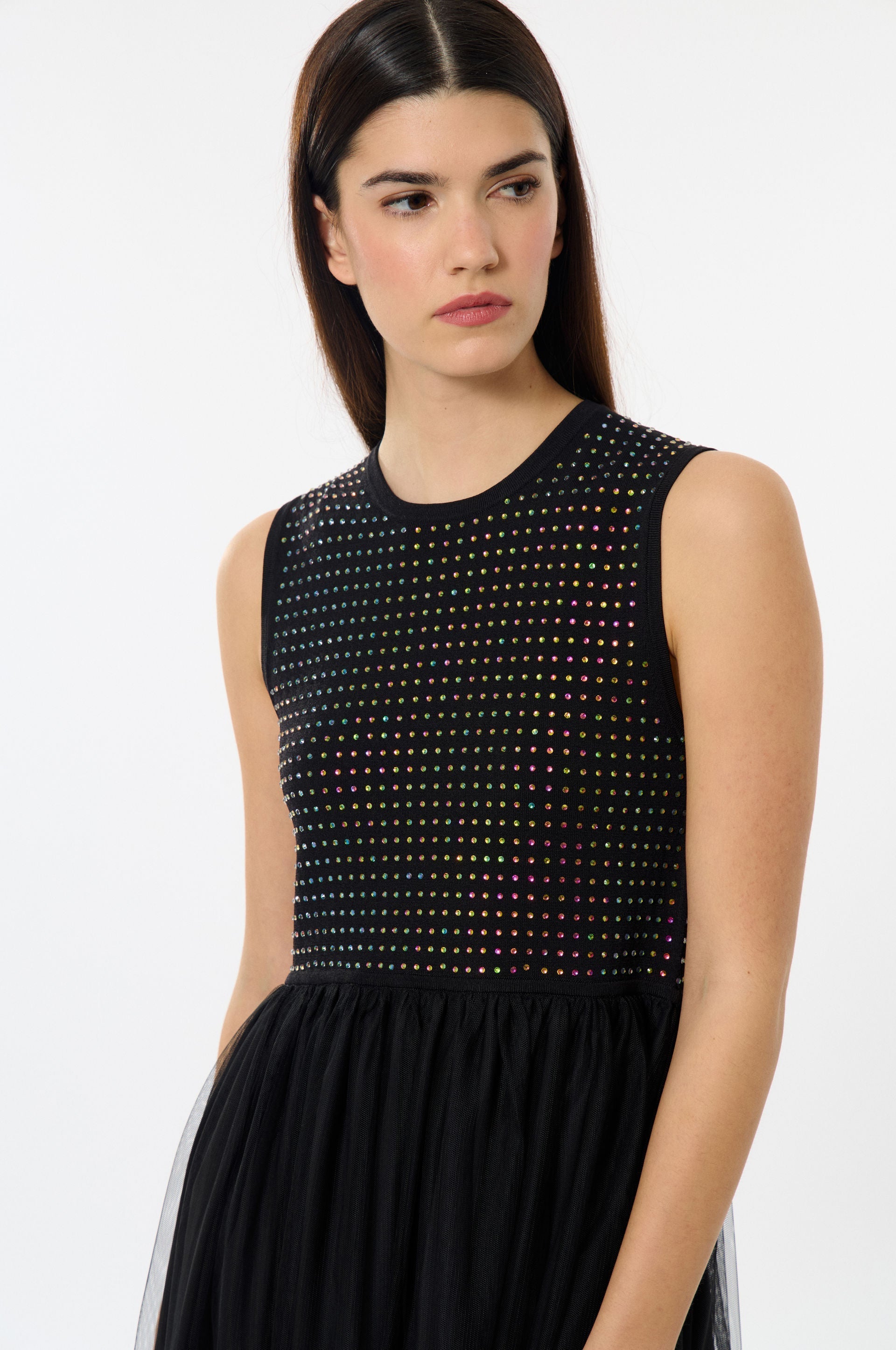 Rhinestone Knit Dress - Black