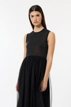 Rhinestone Knit Dress - Black