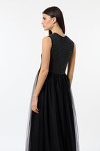 Rhinestone Knit Dress - Black