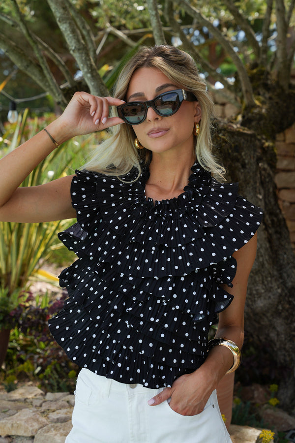 Jade Polka Dot Blouse - Black