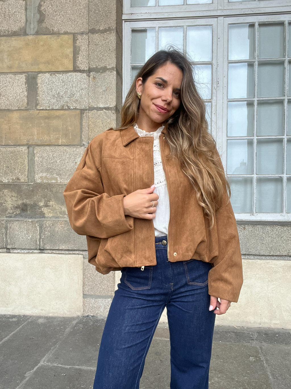 Veste Effet Suédine Léonie Camel