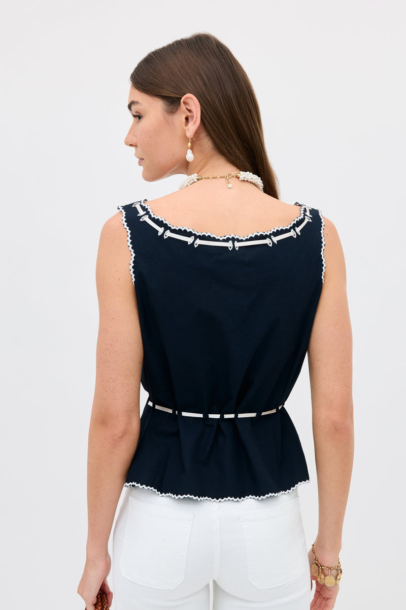 Top Cassara Aster Cutwork Embroidery Deep Navy