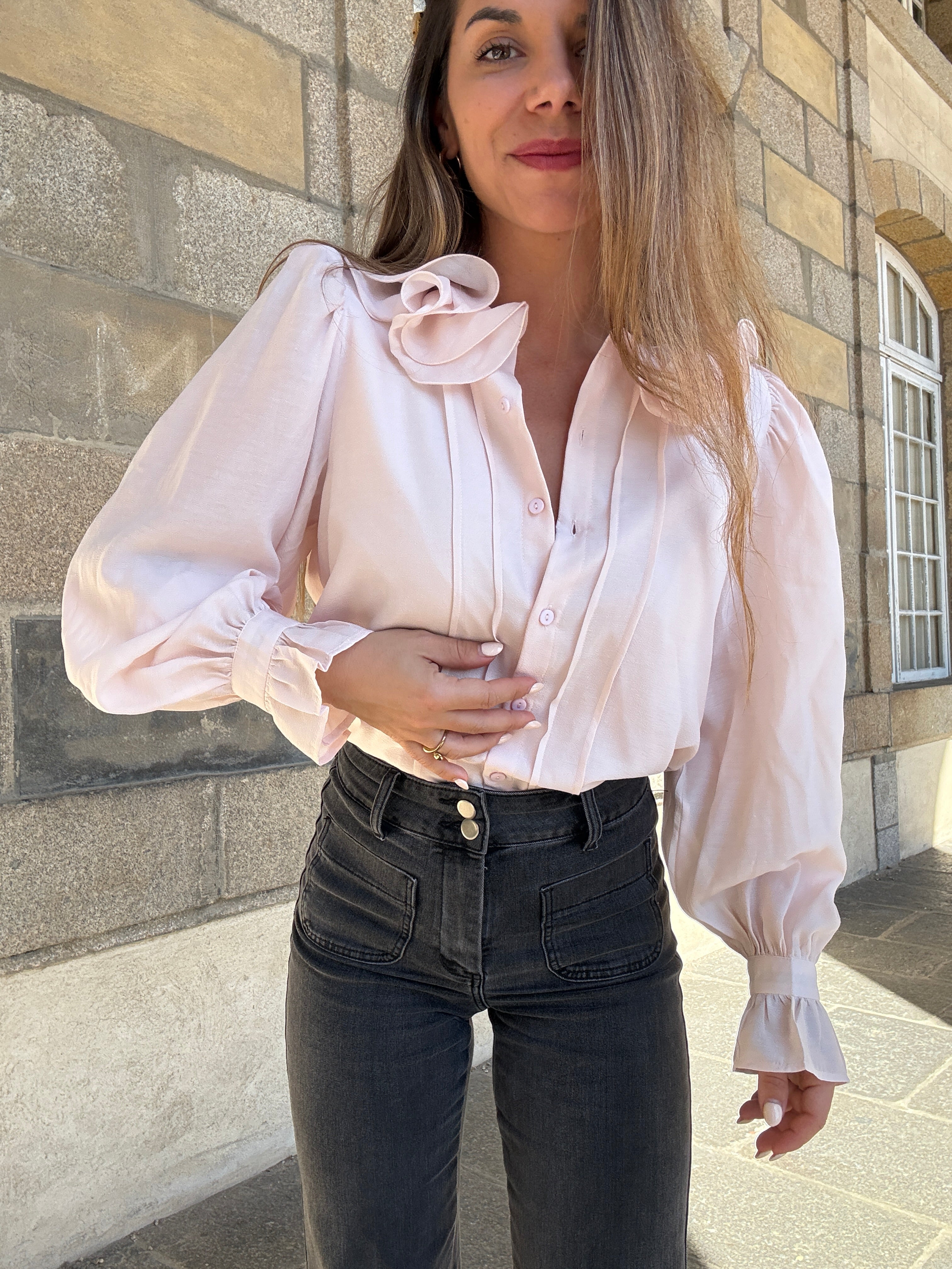 Soft Pink Brown Blouse