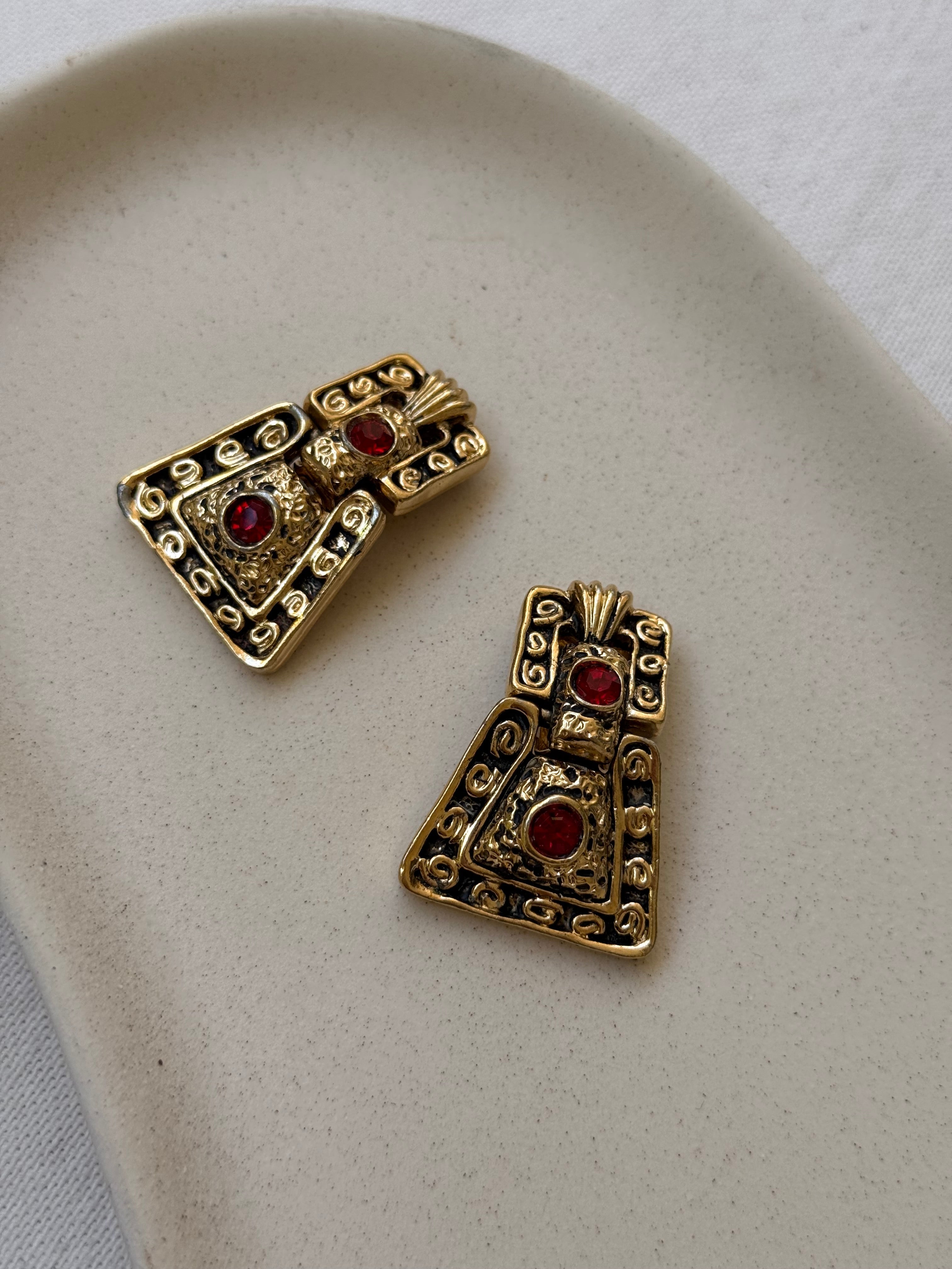 Pendientes Vintage - Colgantes Strass Rojo