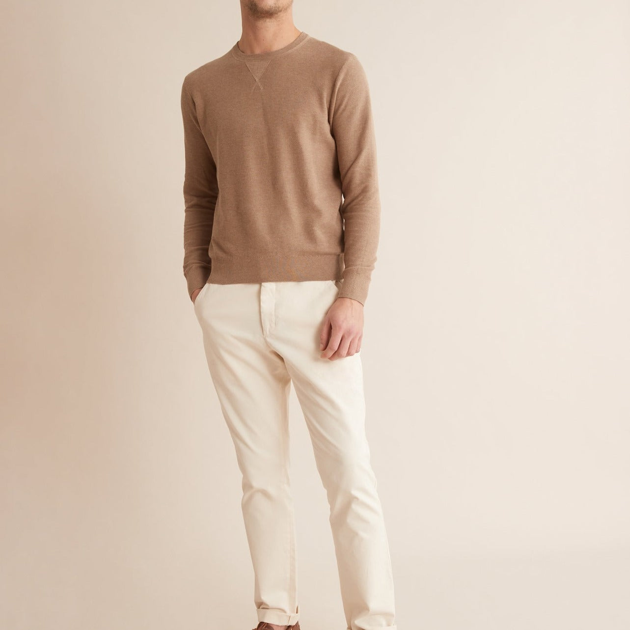 Cyrillus - Pull Sweat - Beige Fonce Uni - Homme