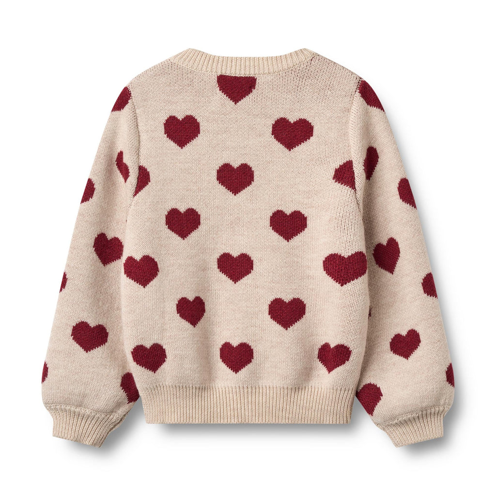 Jacquard Heart Cardigan - Offwhite Melange - Kids