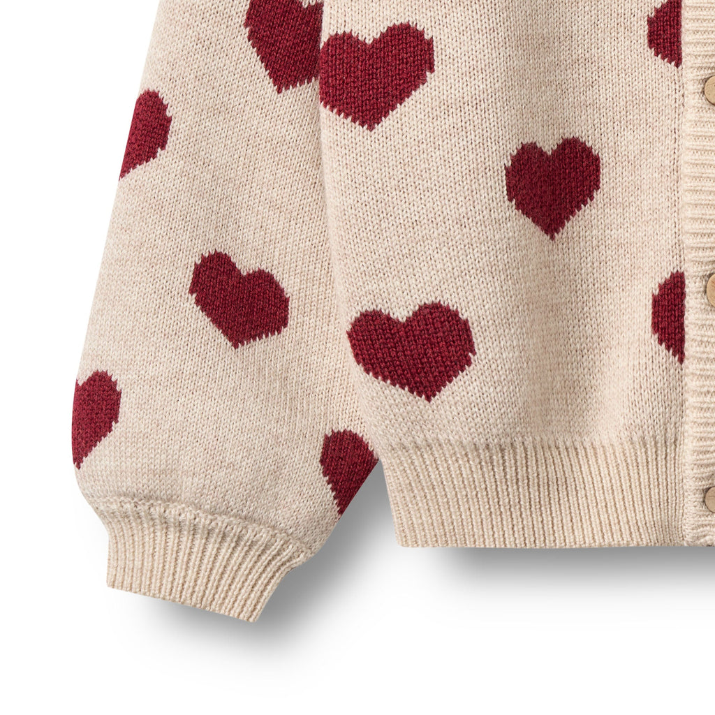 Jacquard Heart Cardigan - Offwhite Melange - Kids