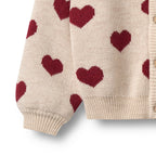 Jacquard Heart Cardigan - Offwhite Melange - Kids