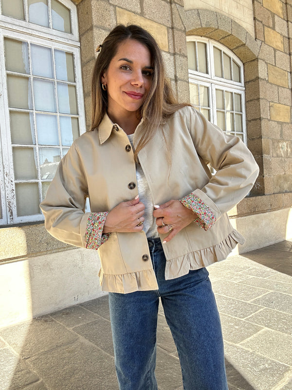 Gabardina Liberty De Algodón Beige Hortensia Con Volantes