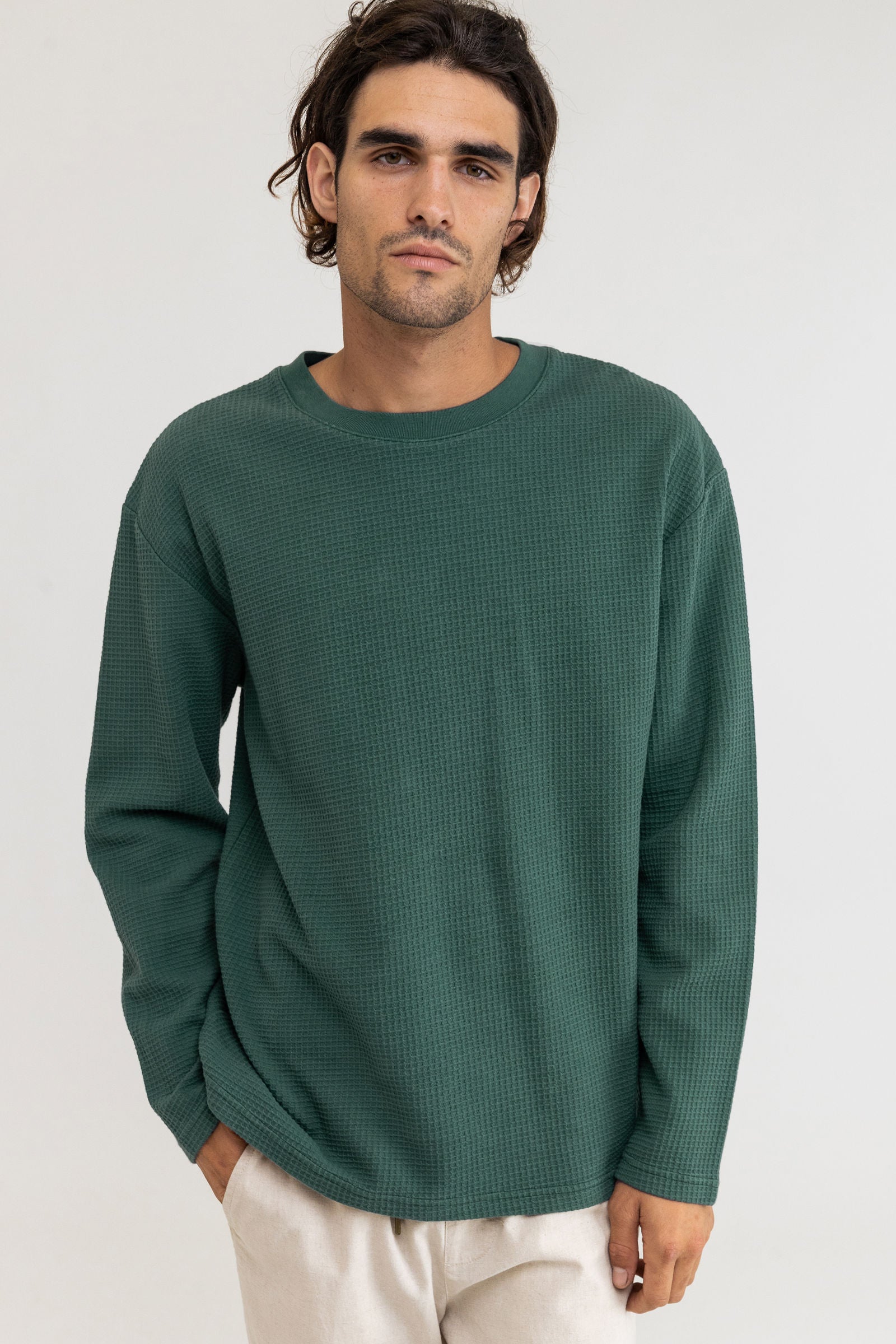 Rhythm - Waffle Long Sleeve T-Shirt - Kelp - Men
