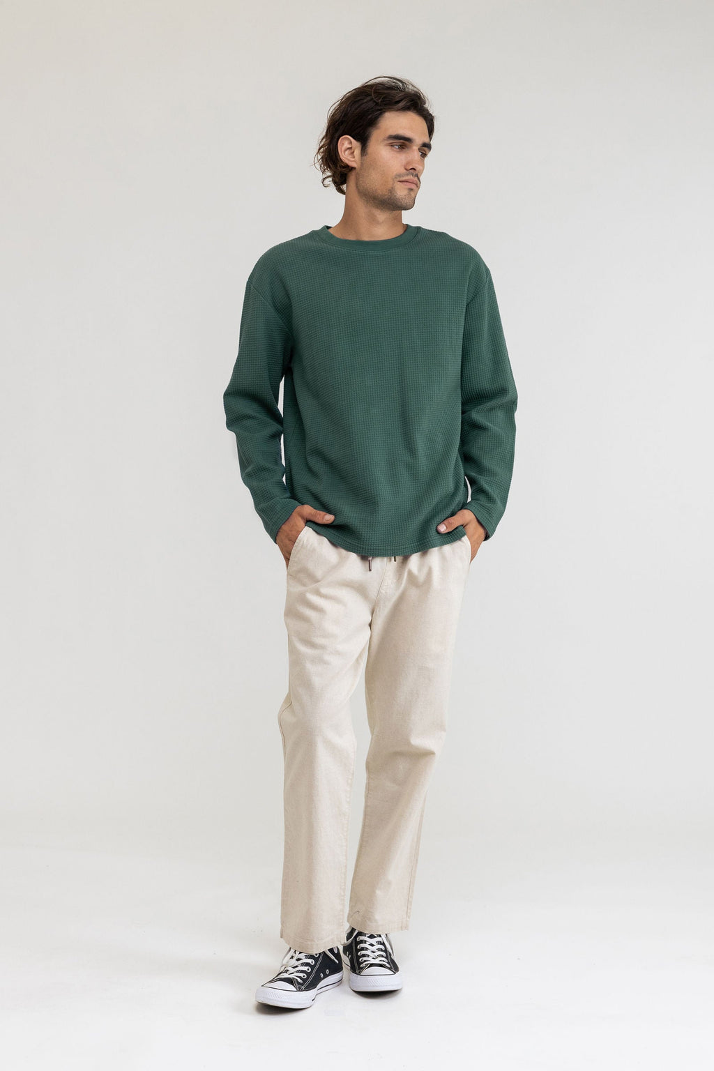 Rhythm - Waffle Long Sleeve T-Shirt - Kelp - Men