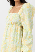 Rhythm - Robe Jupe Magnolia Floral Long Sleeve Mini D - Fern - Femme