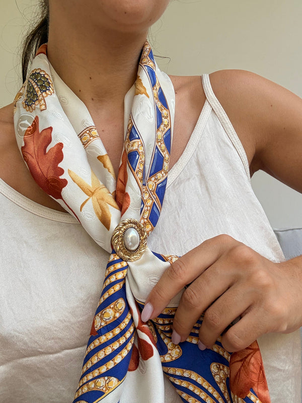 Vintage Scarf Ring - Central Pearl and Gold-Tone Border