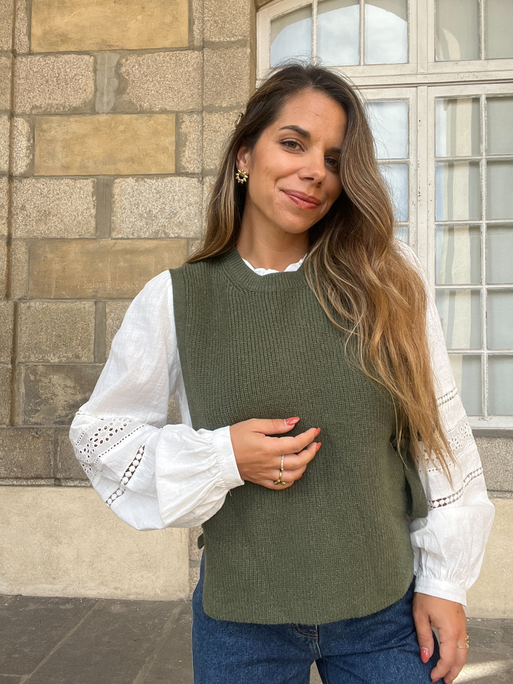 Khaki Valentine Sleeveless Knotted Sweater
