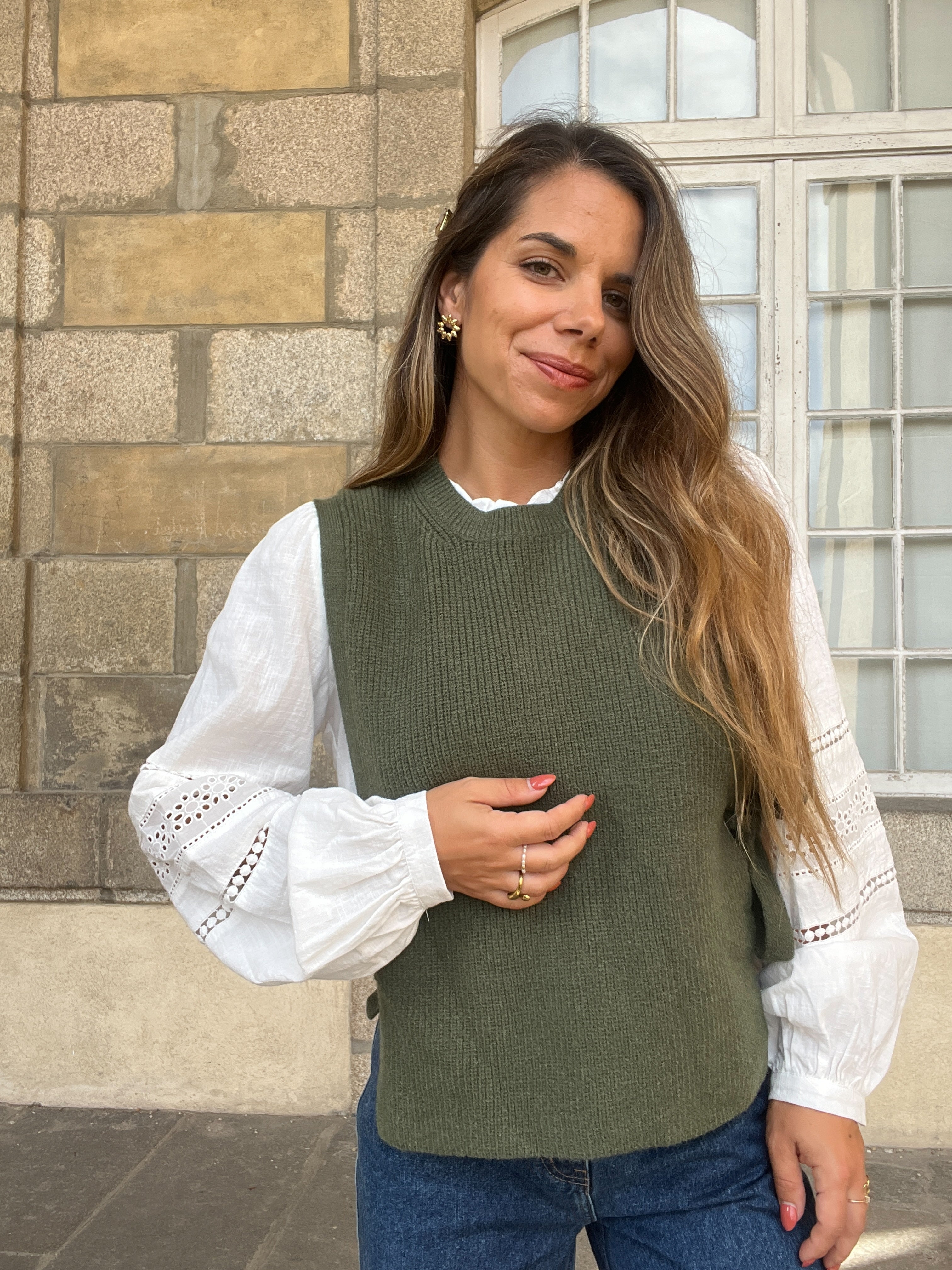 Khaki Valentine Sleeveless Knotted Sweater