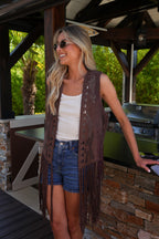 Tallys Fringed Waistcoat - Brown