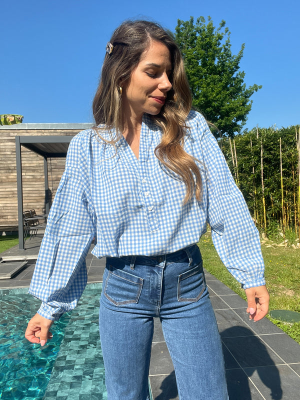 Clothilde Sky Blue Gingham Blouse