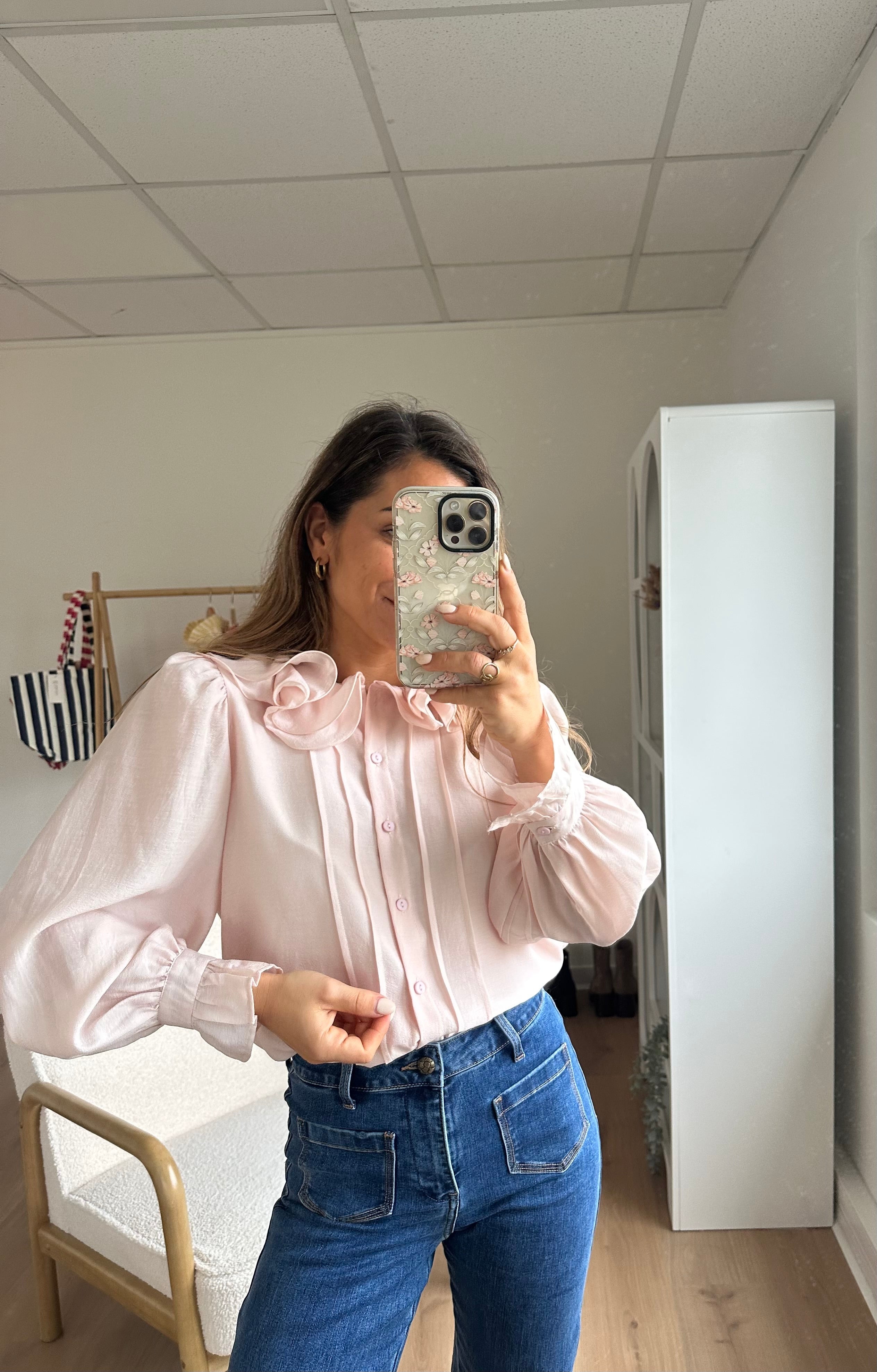 Soft Pink Brown Blouse