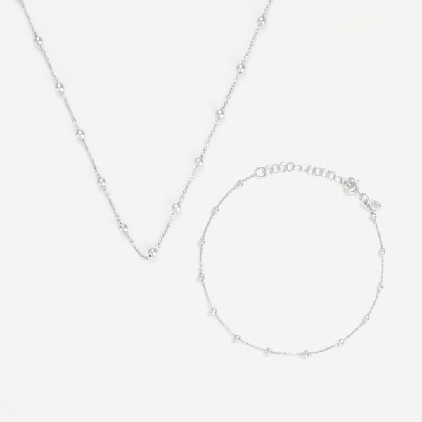 Parure "Chaîne Boules" En Or Blanc 375/1000
