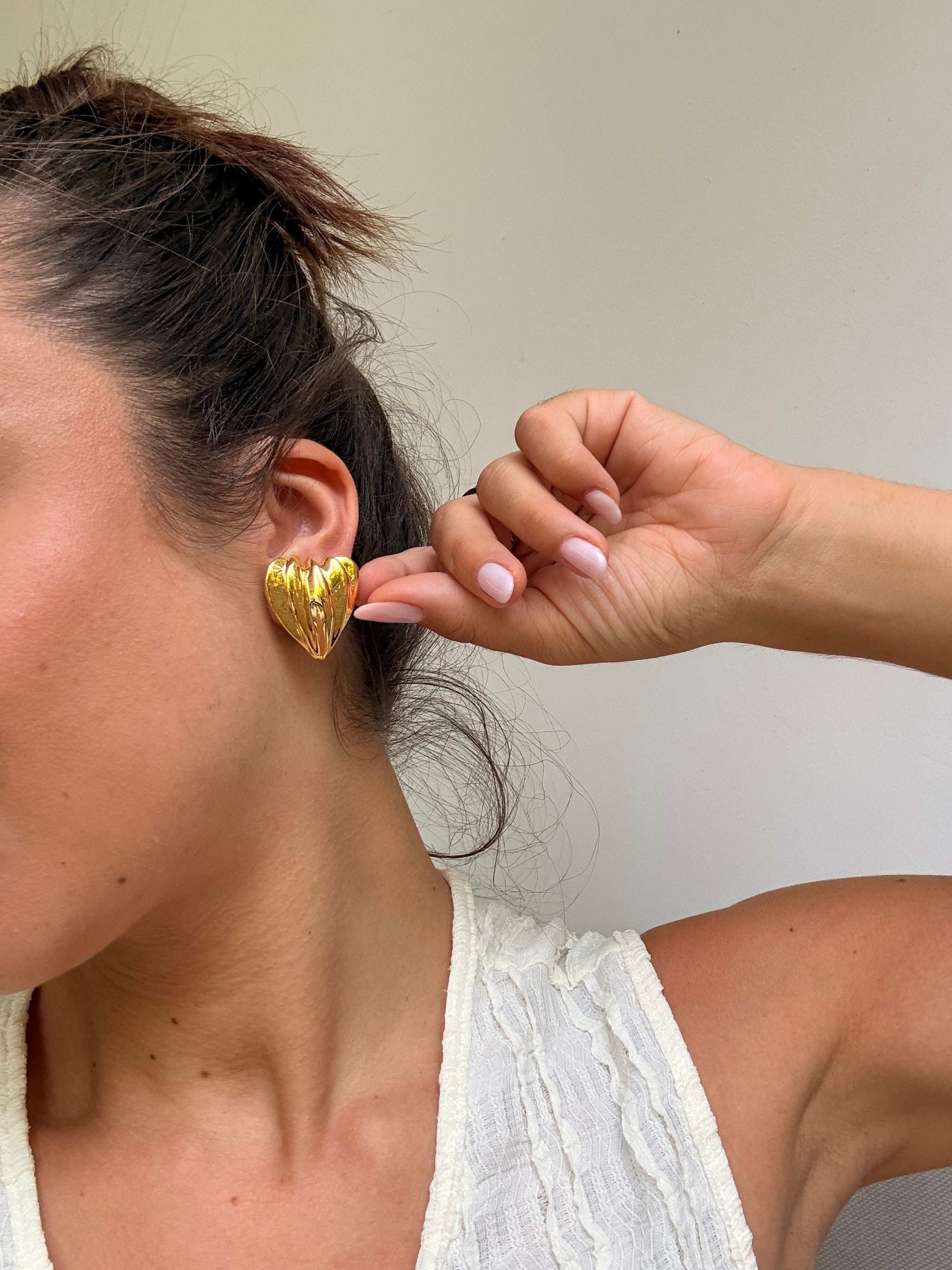 Vintage Earrings - Textured Gold Hearts