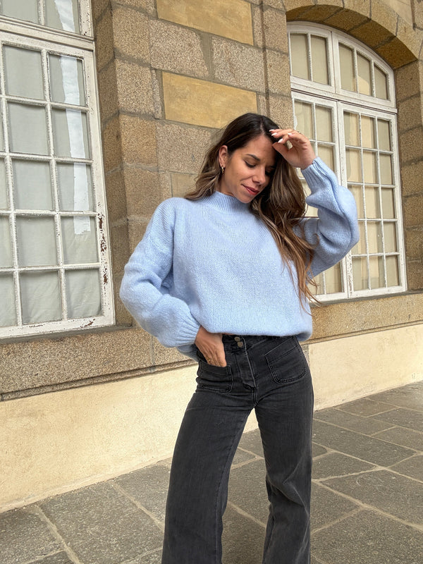 Jersey de punto con cuello redondo Hortense azul hielo