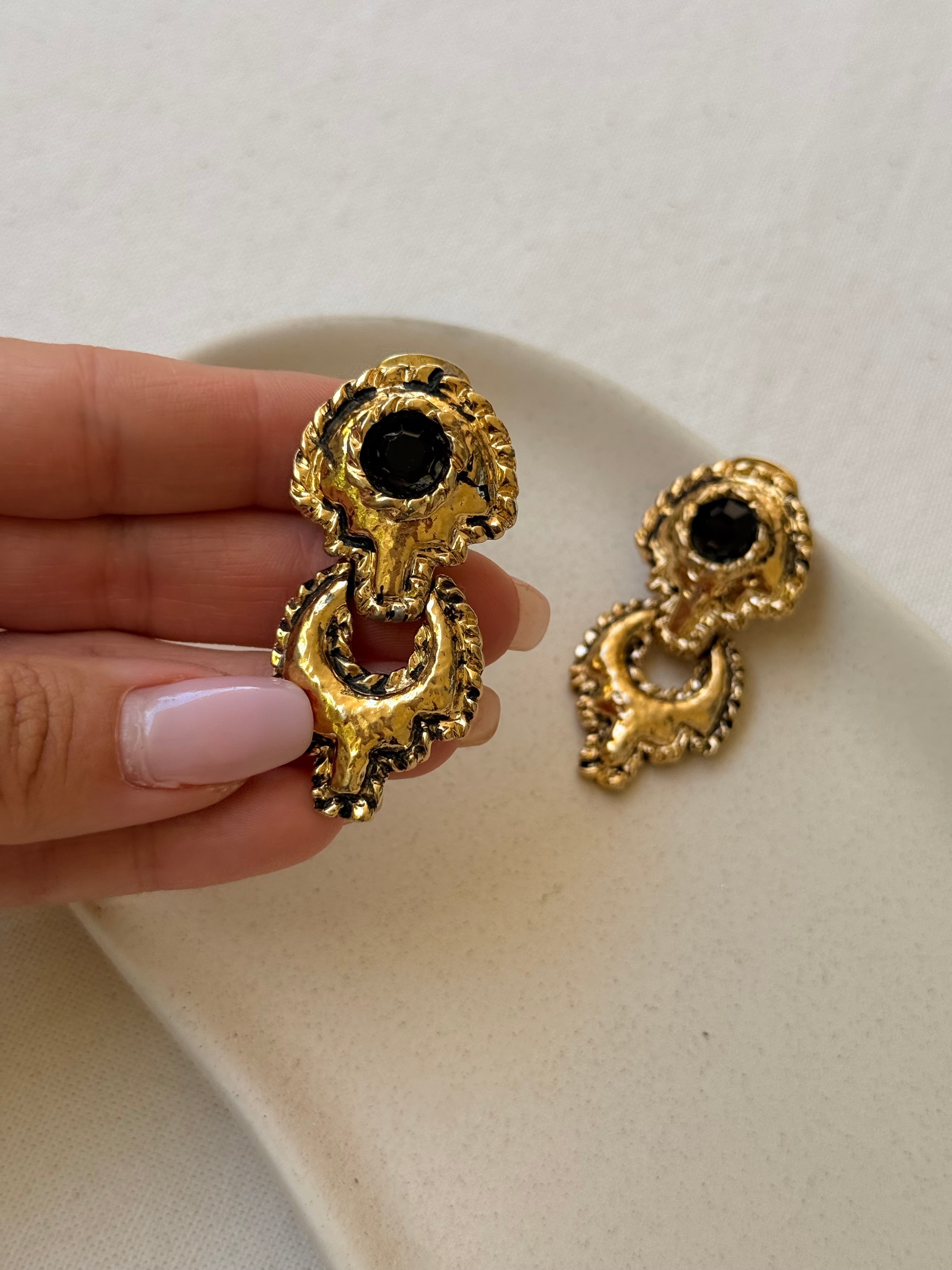 Pendientes Vintage - Colgantes Diseño Barroco Y Strass Negro