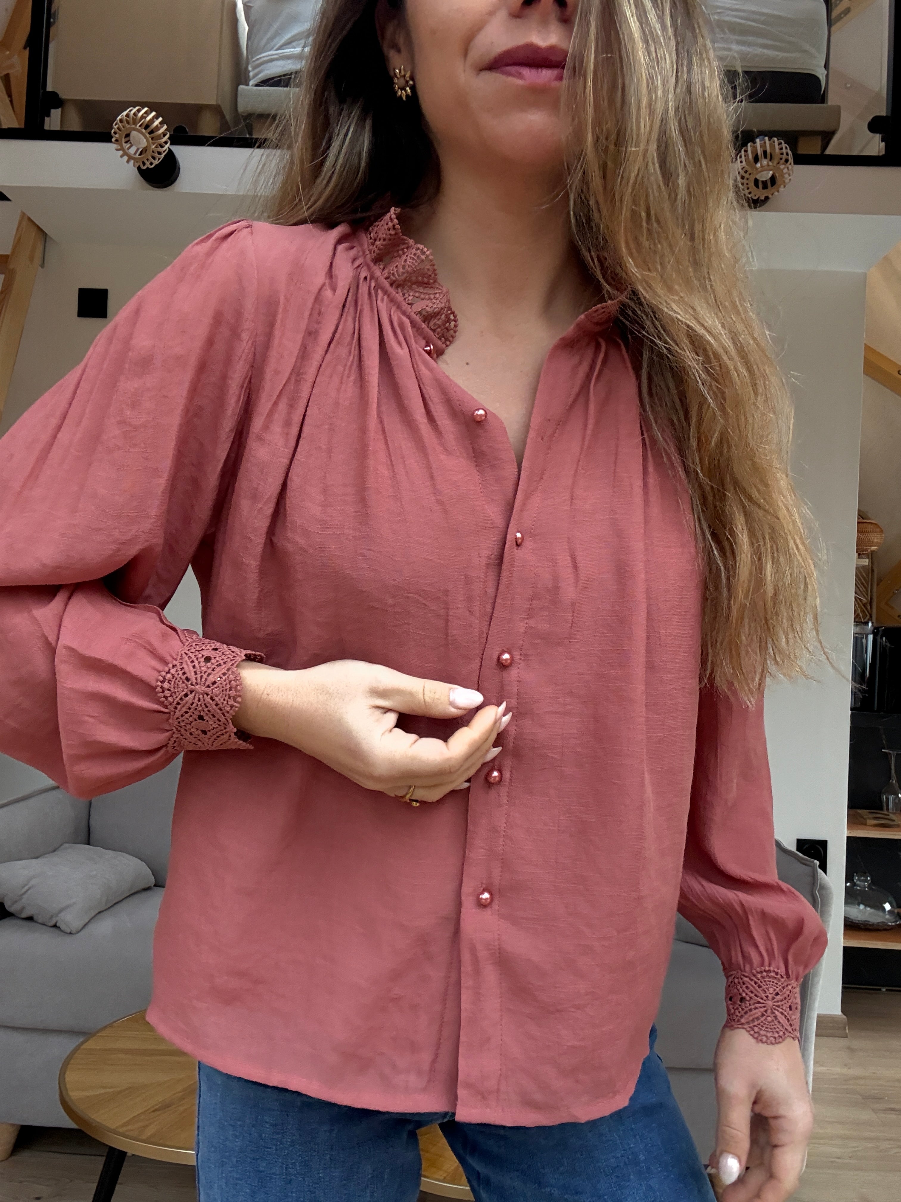 Maïwenn Bois De Rose Embroidered Blouse