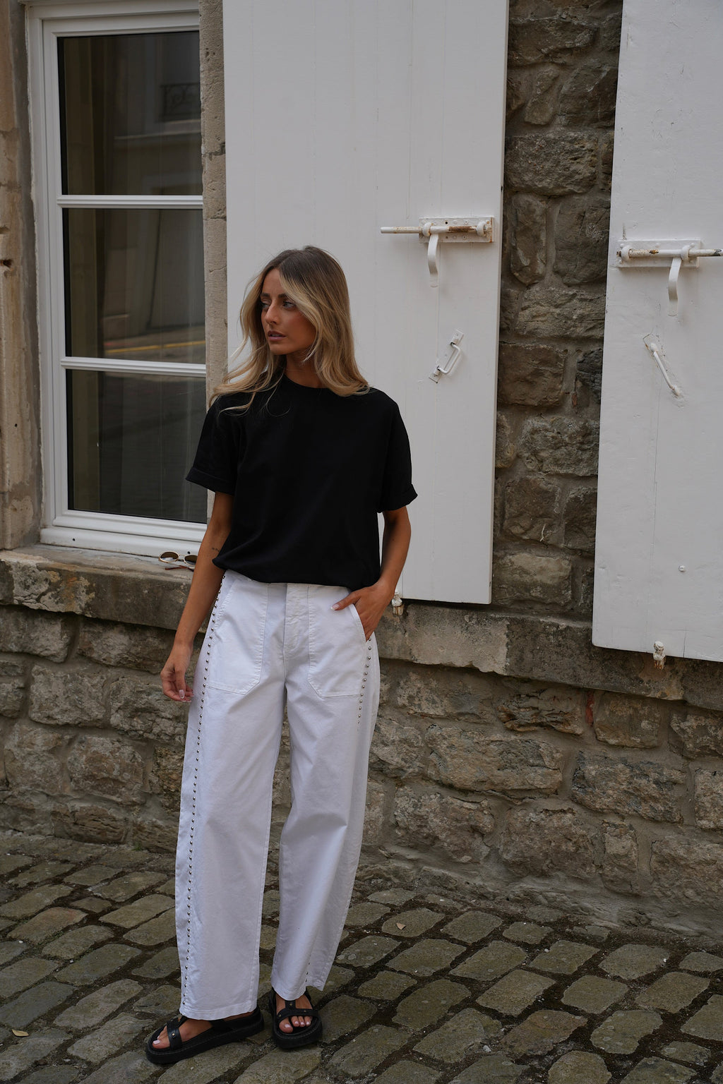 Yola Studded Pants - White