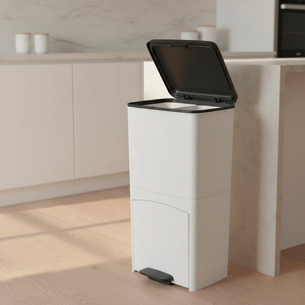 Poubelle de cuisine tri sélectif verticale 70 litres PICEA Blanc double compartiment