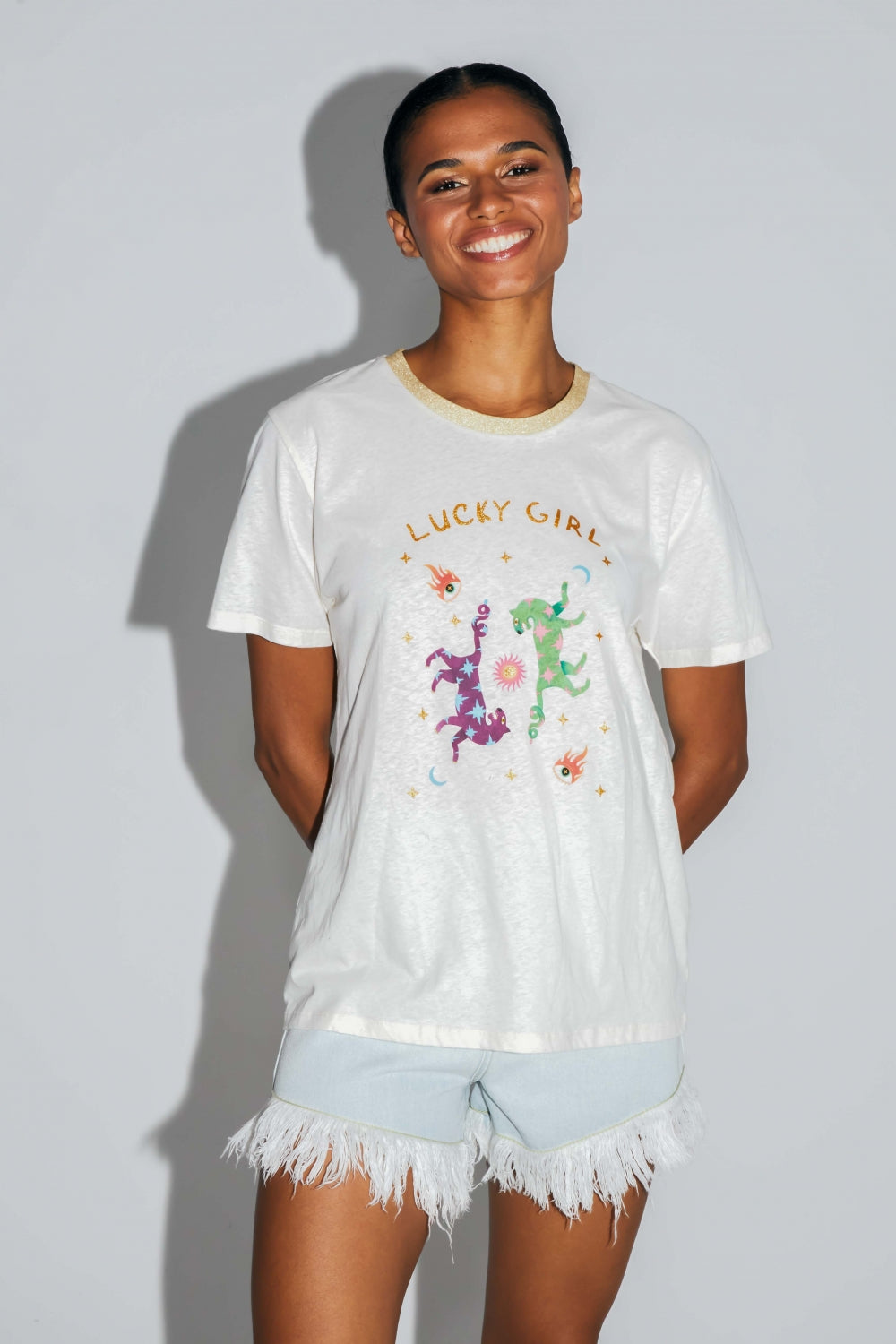 Camiseta The Fred Lucky Girl En Mezcla De Algodón Y Lino Fabricada En Portugal