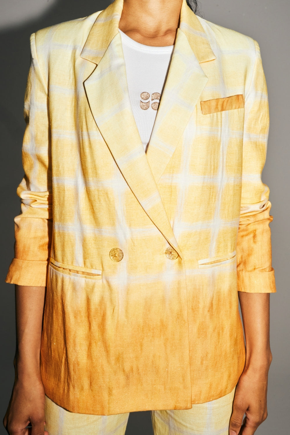 The Ema Linen Blazer With Tie And Dye Checks Made In Italy