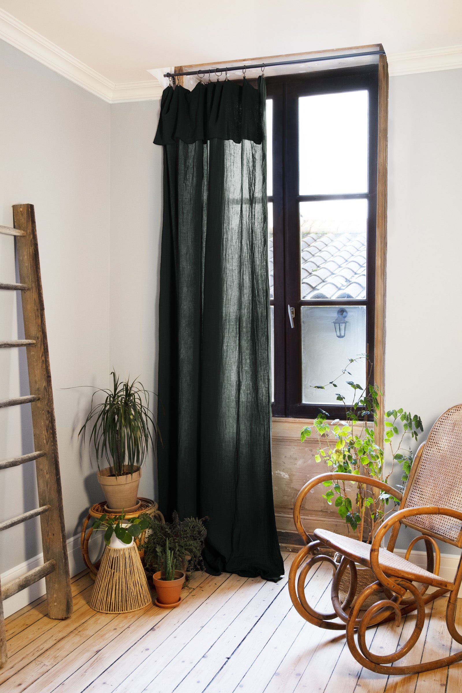 Gaia - Rideau Ajustable + 8 Anneaux Pince - Double Gaze De Coton Unie - Sapin