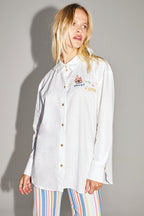Boho Cosmic Embroidery Cotton Linen Shirt Made In Portugal - White