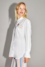 Boho Cosmic Embroidery Cotton Linen Shirt Made In Portugal - White