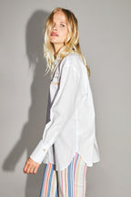 Boho Cosmic Embroidery Cotton Linen Shirt Made In Portugal - White
