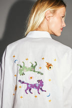 Boho Cosmic Embroidery Cotton Linen Shirt Made In Portugal - White