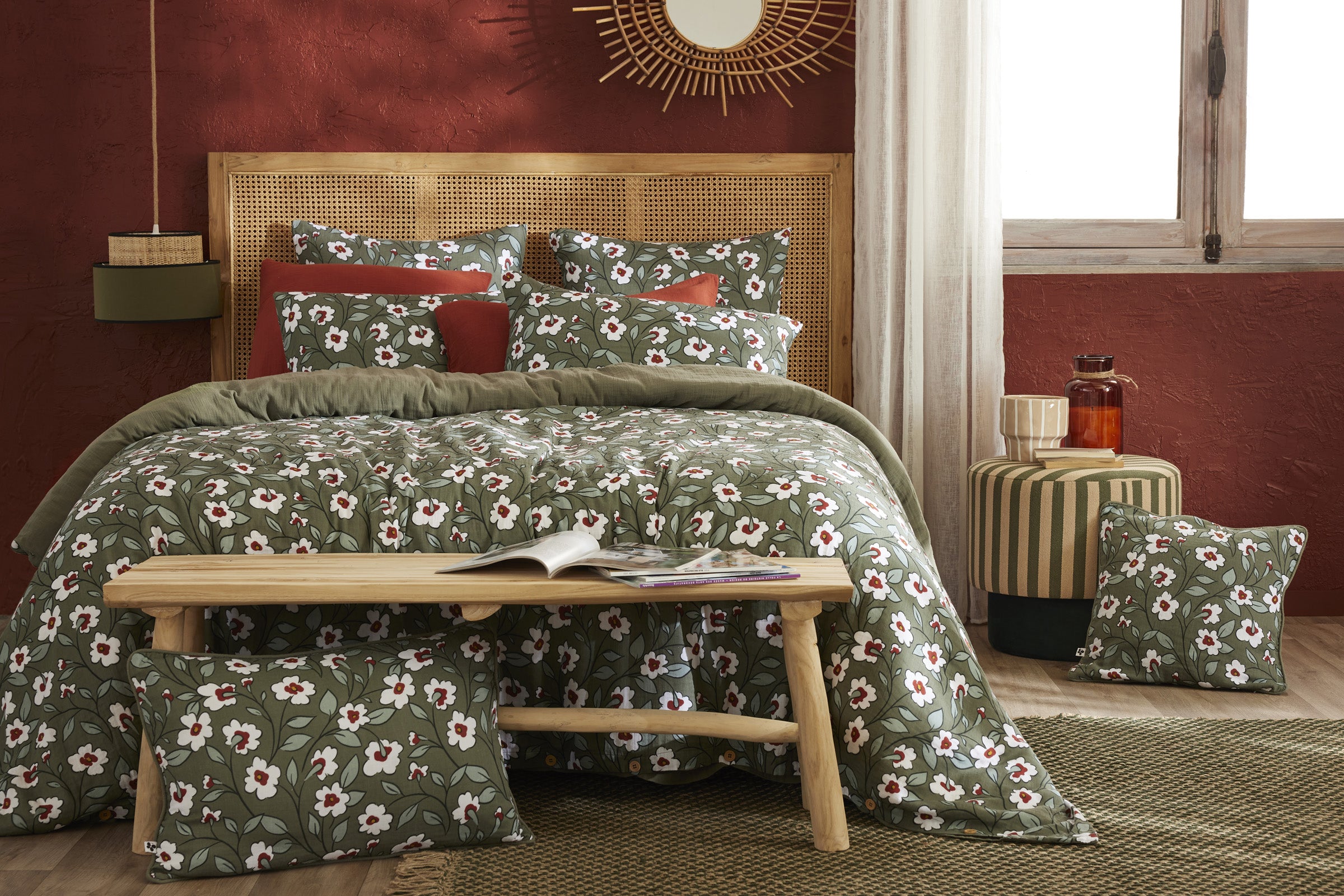 Flora - Funda Nórdica Reversible - Gasa De Algodón Estampada - Romero