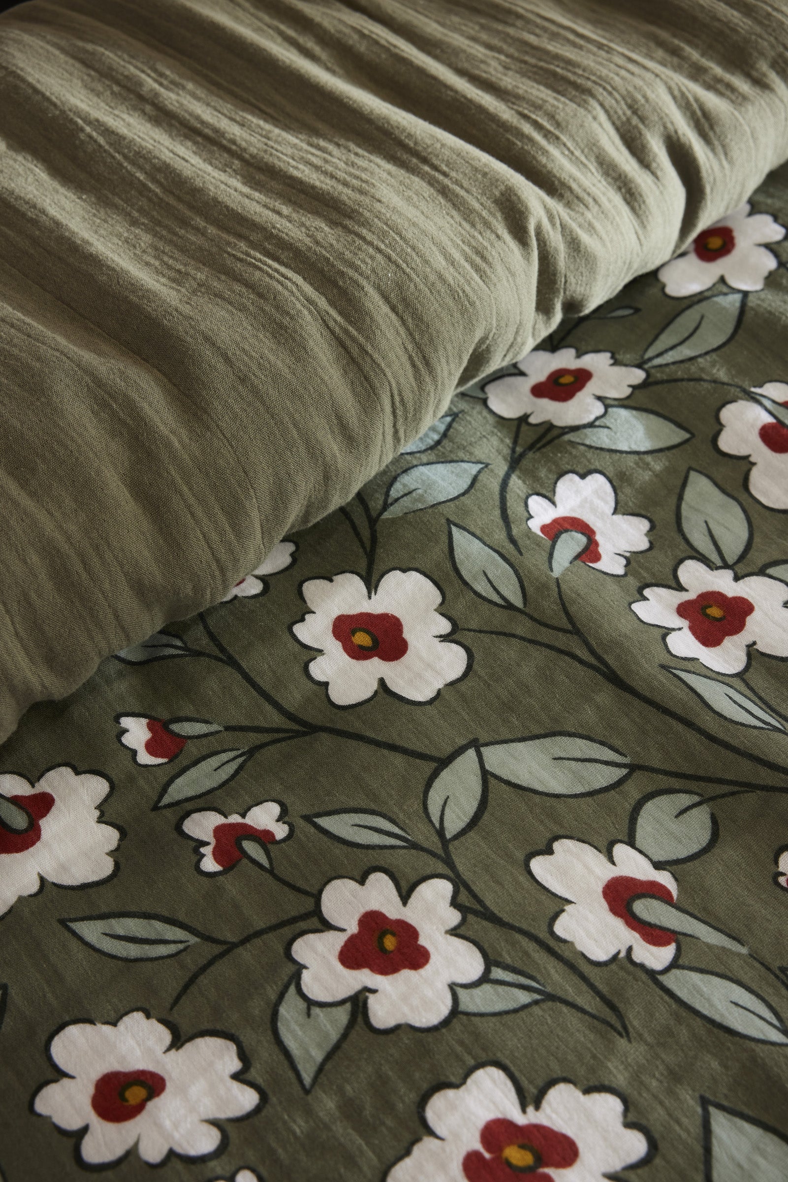 Flora - Funda Nórdica Reversible - Gasa De Algodón Estampada - Romero