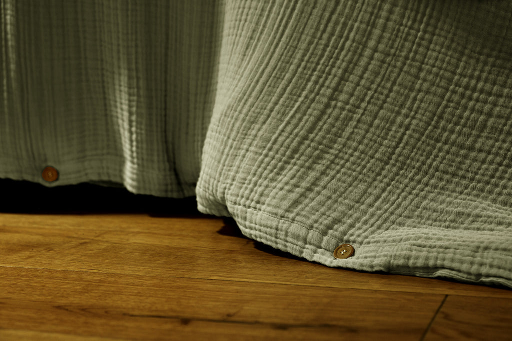 Ina - Housse De Couette - Quadruple Gaze De Coton Unie - Romarin