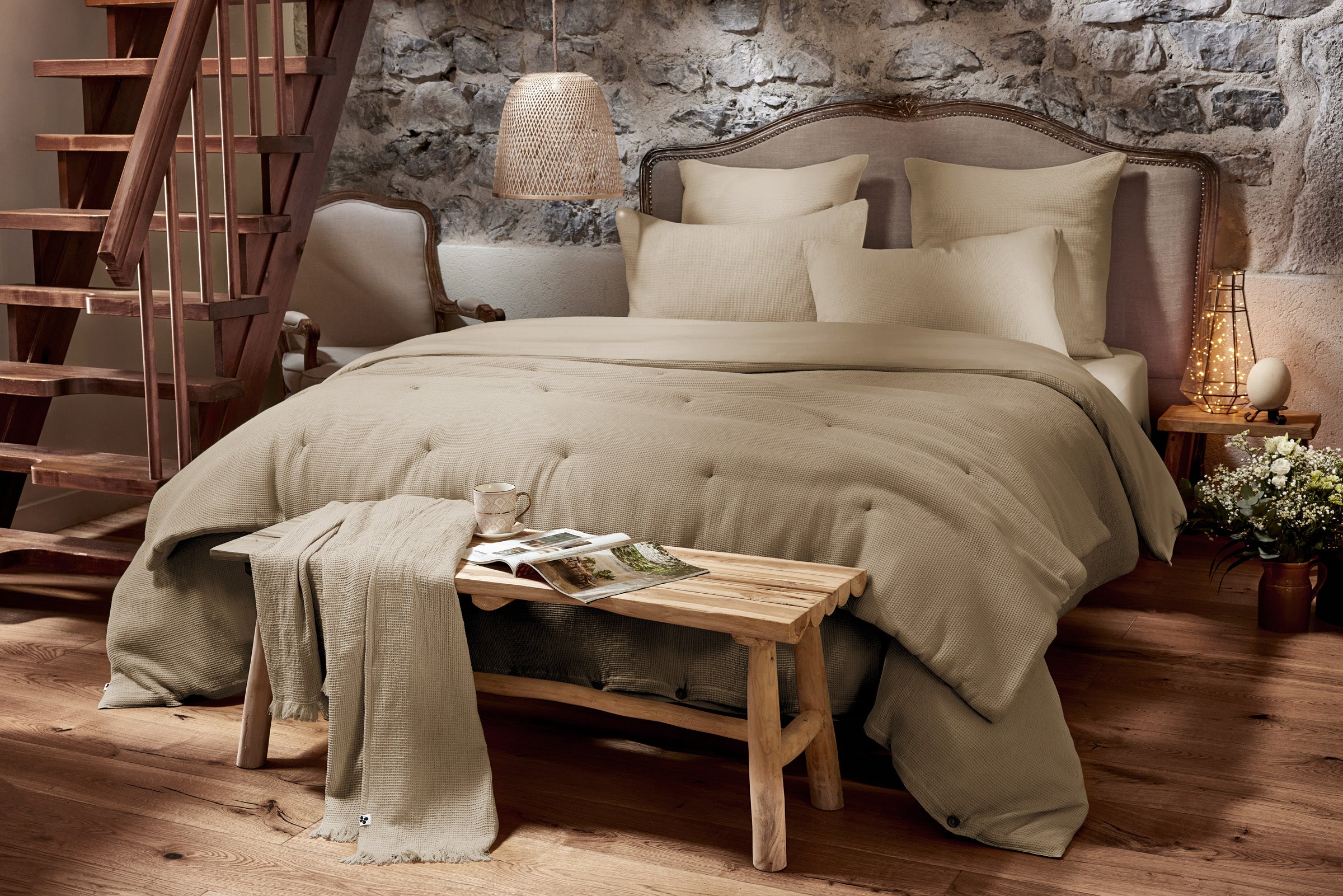Alma - Housse De Couette - Nid D'Abeille Uni - Ficelle